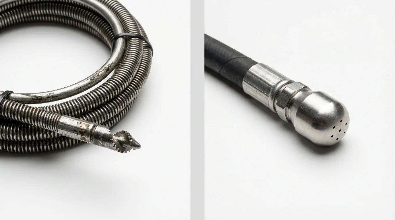 Drain snake cable and hydro jetting nozzle used for drain cleaning in Burton, MI