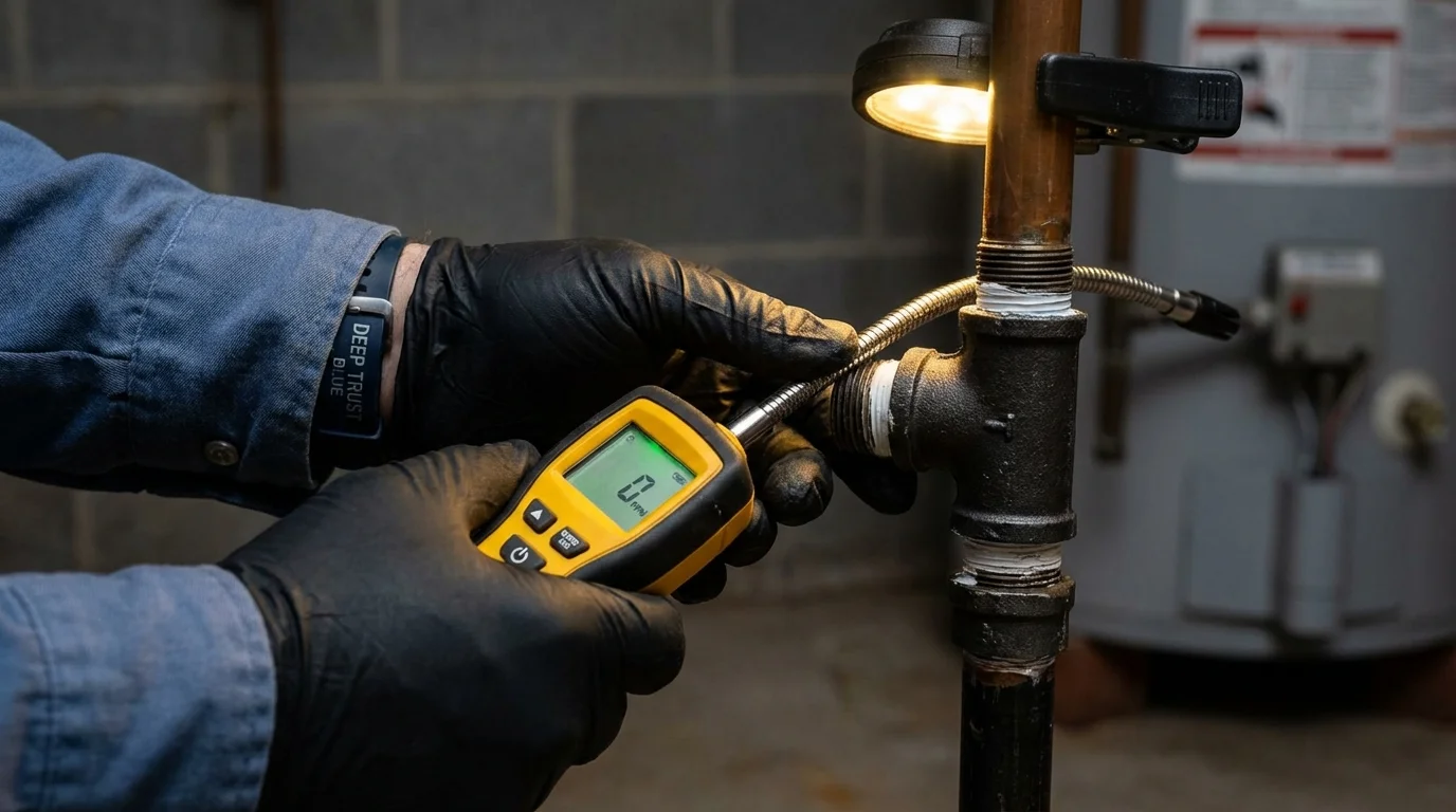 Gas leak detection with electronic sniffer by Johns Plumbing LLC in Burton