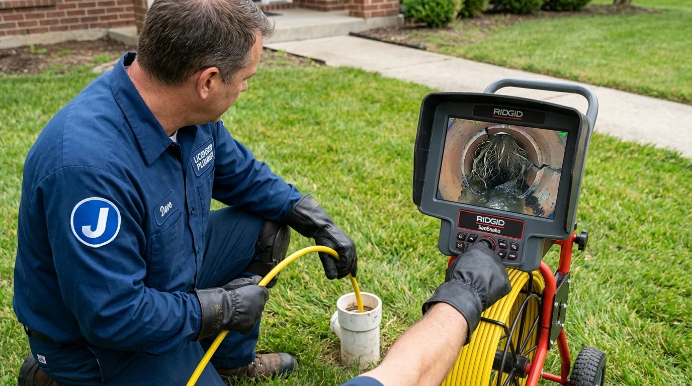Sewer camera inspection being performed by Johns Plumbing LLC in Burton