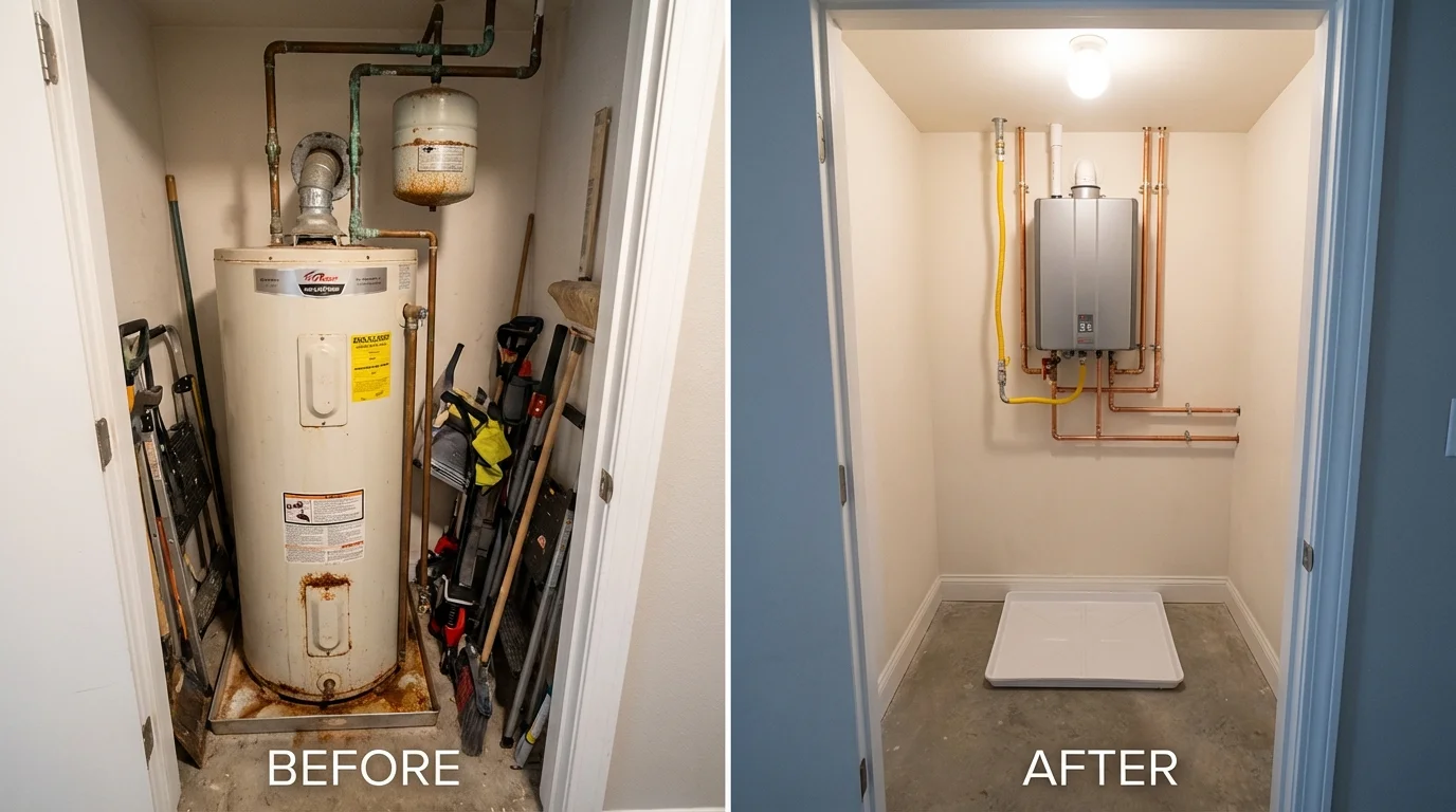 Tank water heater versus wall-mounted tankless unit comparison for Burton, MI homeowners